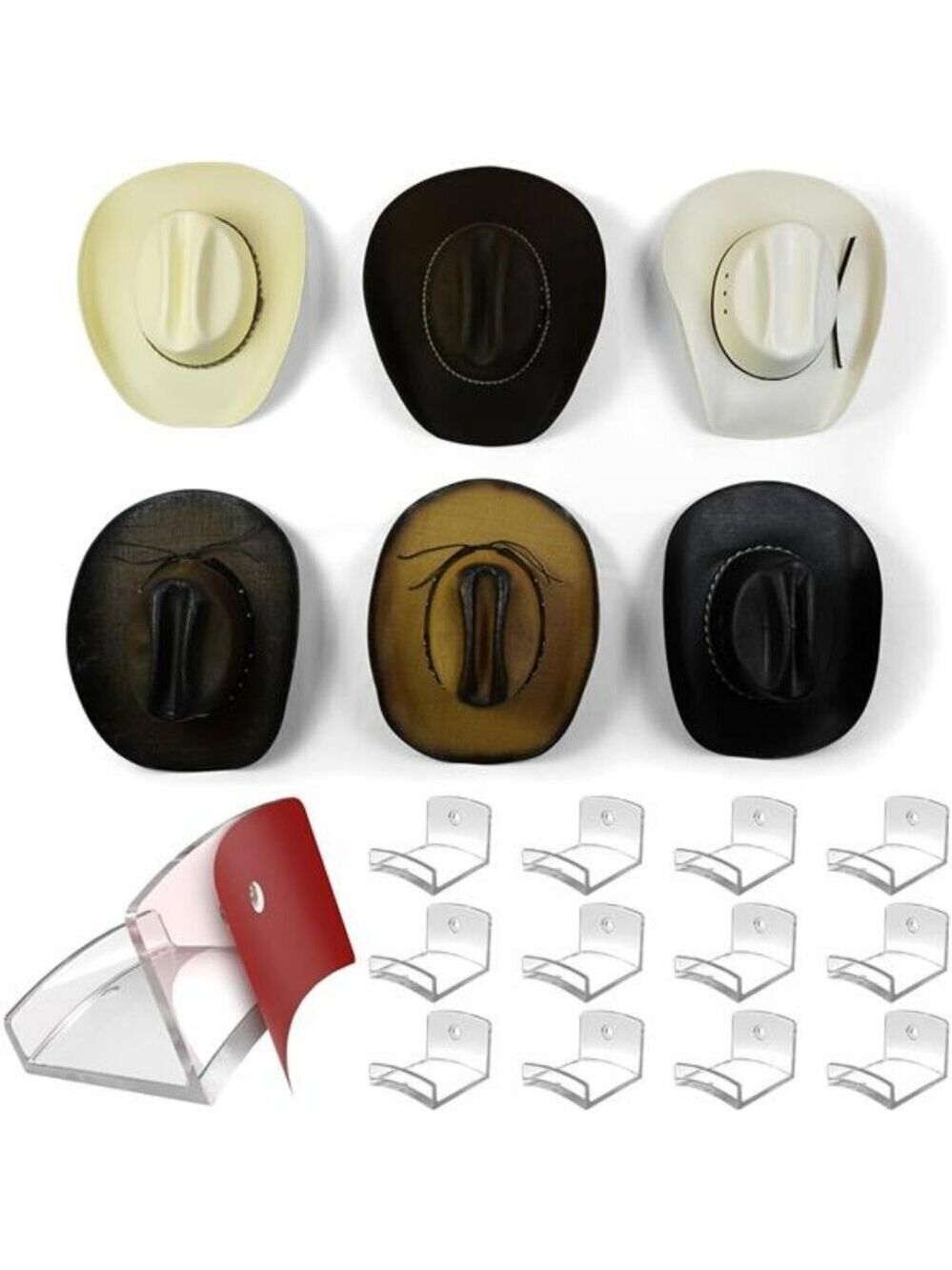 Modern JP Hat Hooks 12 Pack Adhesive Wall Hat Rack Cowboy Fedora Organizer